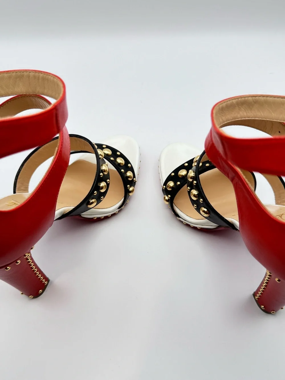 Christian Louboutin Decodame 120 Studded Red Black White Platform Sandals Sz 36